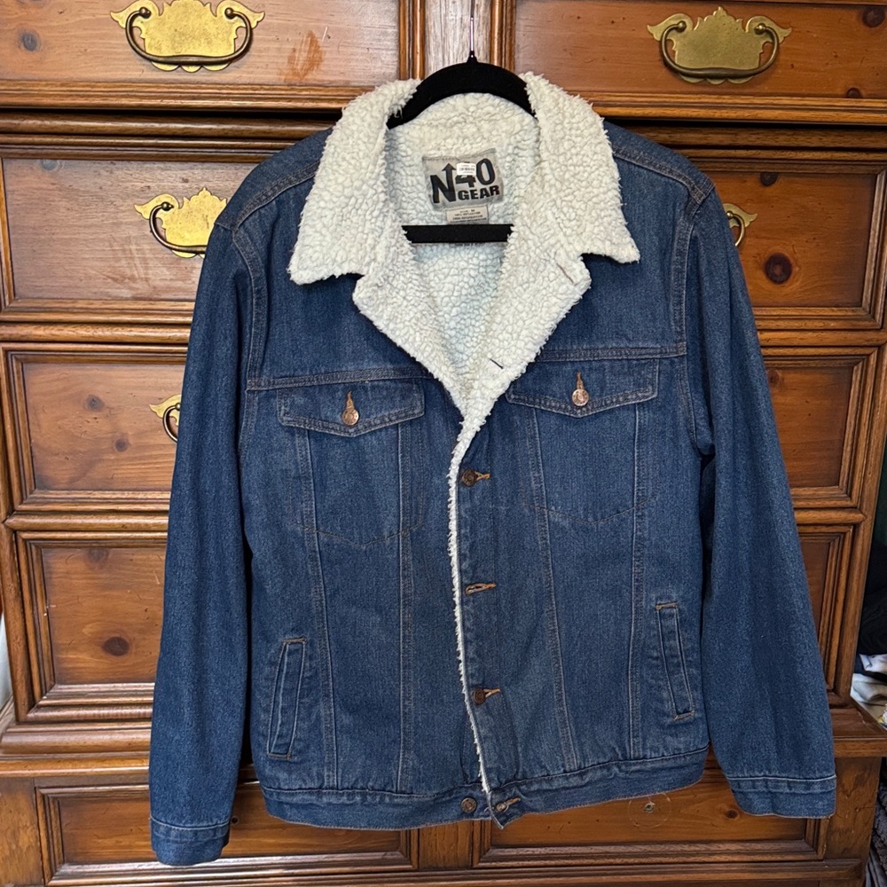 Men's Blue Denim Jacket with White Sherpa Lining